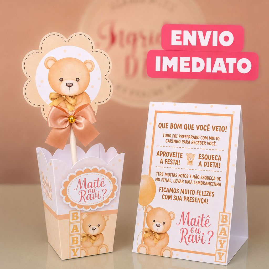 Centro de Mesa - Chá revelação ursinho bebê I Bege ICaixa personalizada I lembrancinhas I Personalizado I ENVIO IMEDIATO