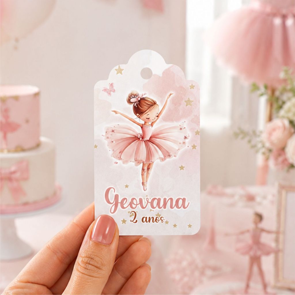 Tag Lembrancinha Bailarina Menina Aplique - Festa Aniversário Infantil