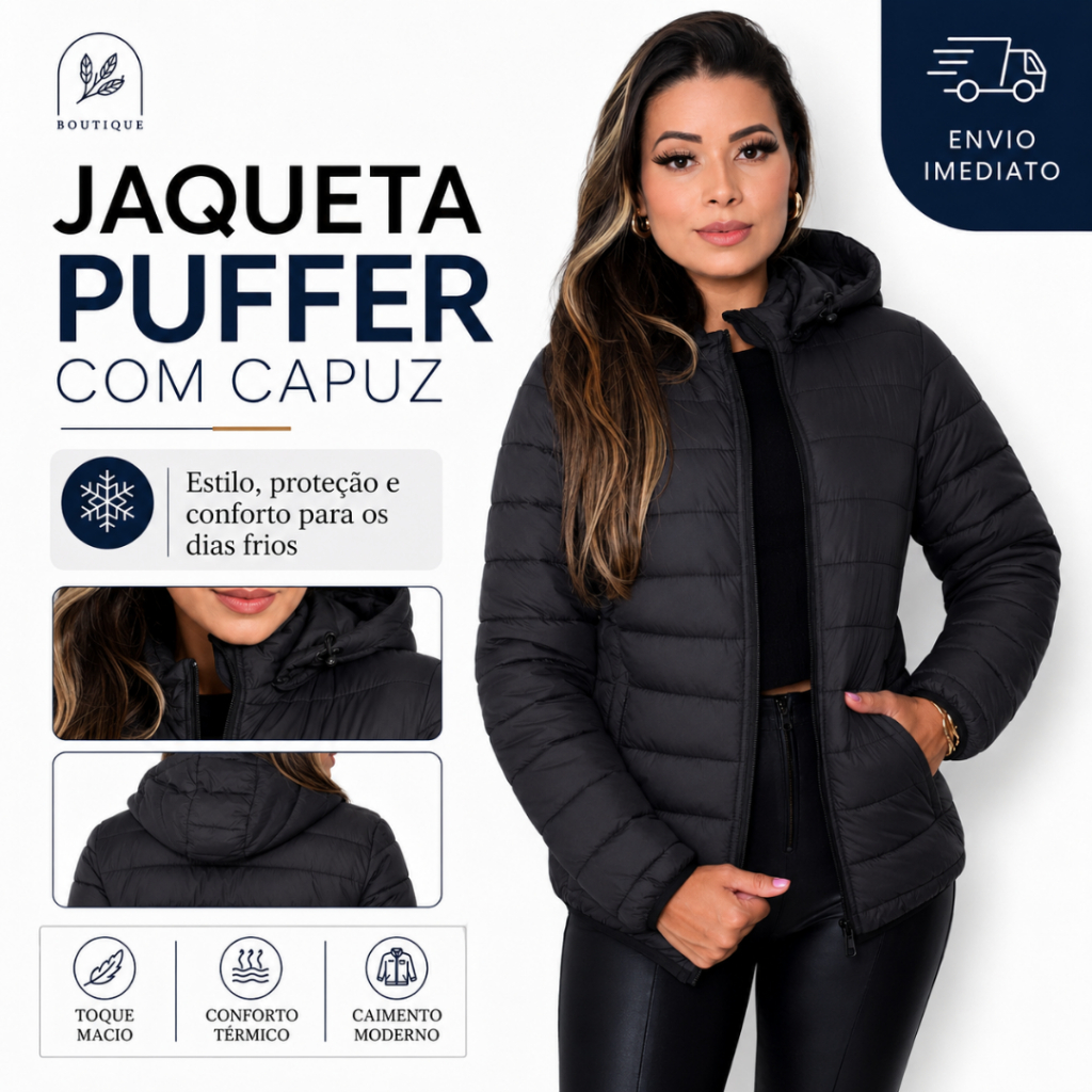 Jaqueta Bobojaco Capuz Removivel Preta Feminina