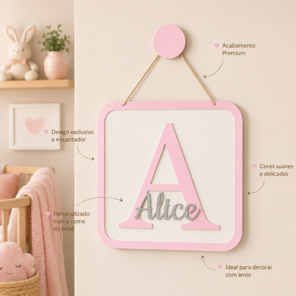 Enfeite Porta Maternidade Nome Personalizado Quadro Infantil Bebê Borboleta Coroa e Outros