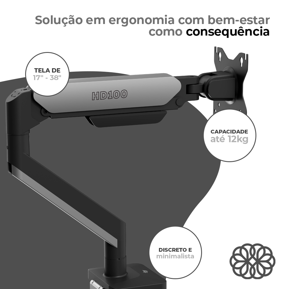 Suporte Articulado Para Monitor Pichau HD100, 17 Pol a 38 Pol, Cinza, PCH-HD100-GY01-V2 — imagem 2 de 2