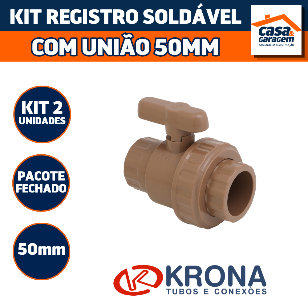 Kit Com 2 Registro Soldável Com União 50Mm 565 Krona