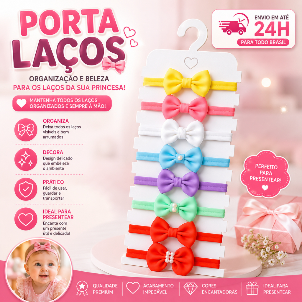 Kit 2 Cabides Porta Faixa Bebê para Organização dos Laços e Tiaras
