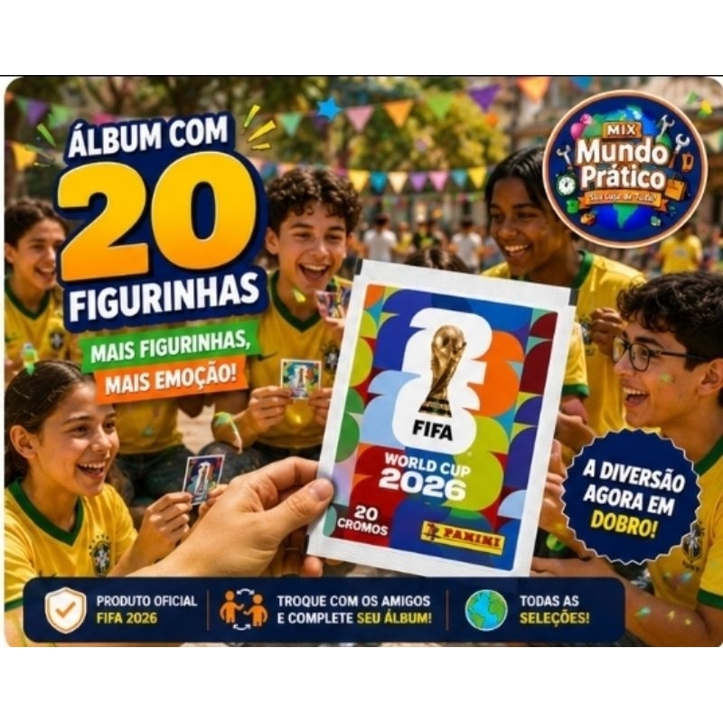 Álbum Copa do Mundo + 20 Envelopes de Figurinha FIFA 2026 - Livro Ilustrado Colecionável