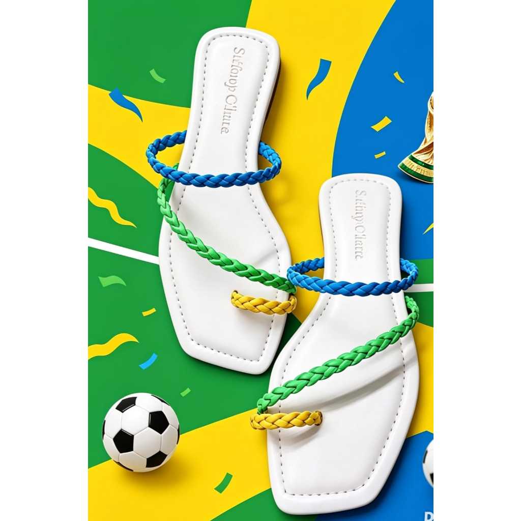 Sandália Rasteirinha Brasil Feminina Confortável Macia Copa do Mundo 2026 Palmilha Branca Verde Amarelo Azul  34 ao 40