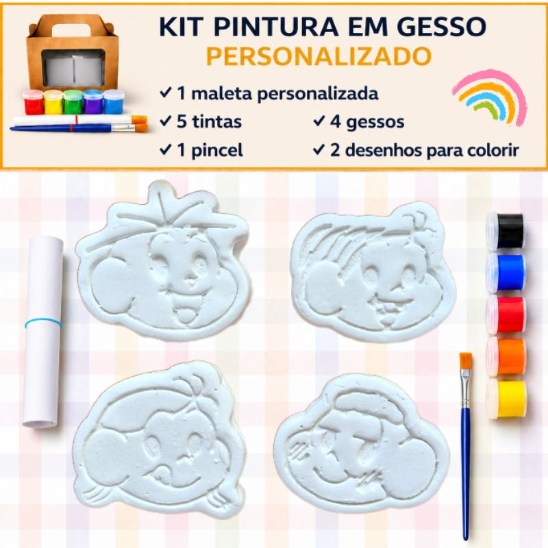 KIT PINTURA EM GESSO PERSONALIZADO TURMA DA MONICA lembrancinha festa infantil MONICA CEBOLINHA CASCÃO MAGALI lembrança