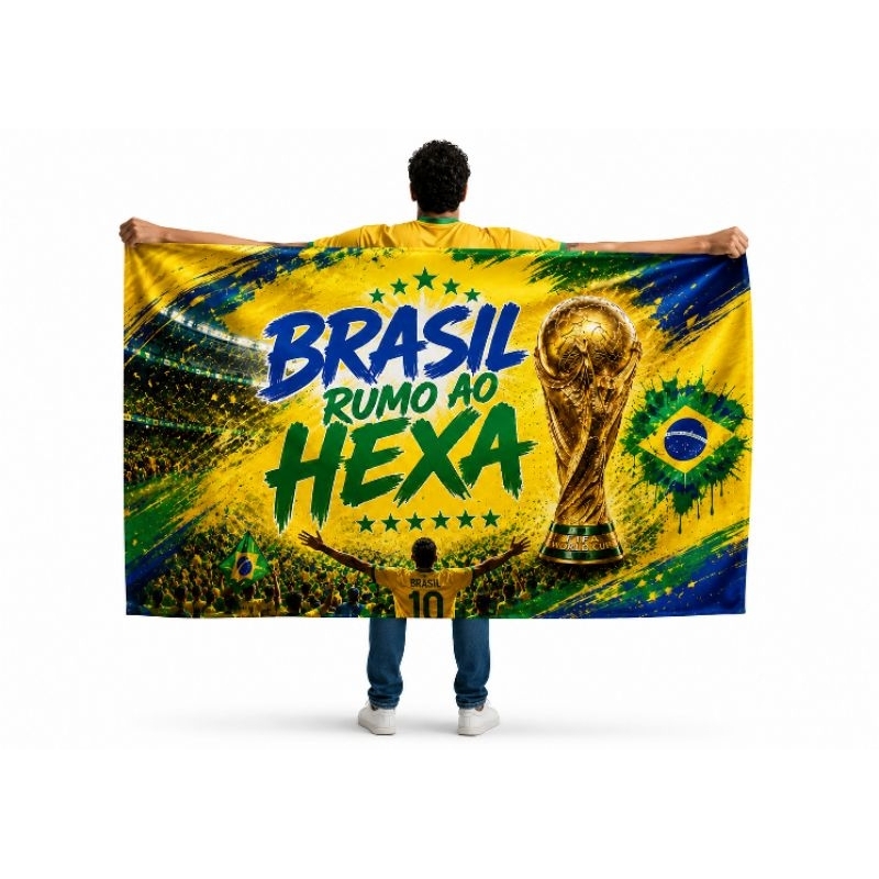 Bandeira Brasil Rumo ao Hexa – Bandeirão Copa do Mundo Torcida Bandeira do Brasil Copa 1.20x80