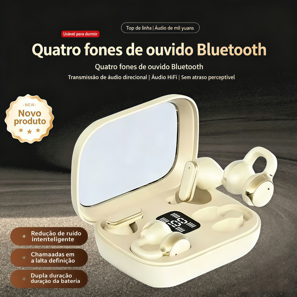 2 em 1 Fone Bluetooth 5.4 Clip Orelha /Fones Duplo para Casal | Som Premium | LED Digital -B3 · foto 2