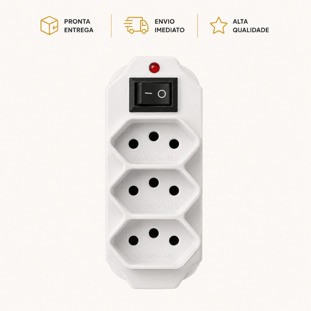 Adaptador Para Tomada Com 3 Saidas POWER 2P + T 10A 250V   Benjamin