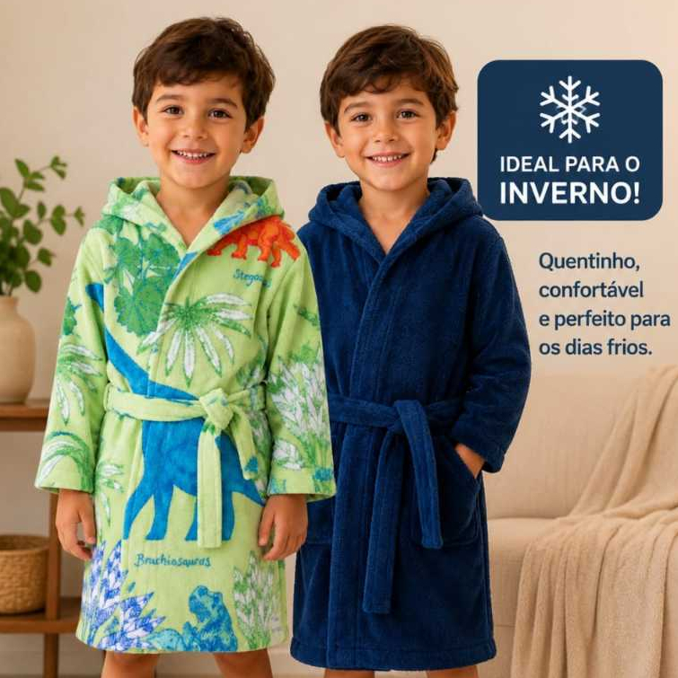 Roupão Manta Infantil Saída Banho Microfibra Com Capuz Manga Longa Baby Ate 14 Anos
