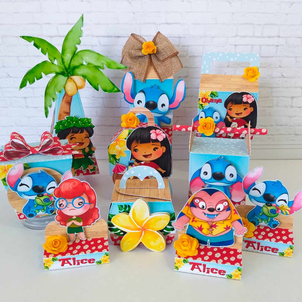 Kit Festa LILO E STITCH TROPICAL 45 Peças | Lembrancinhas Festa Infantil Personalizada | Caixas MONTADAS