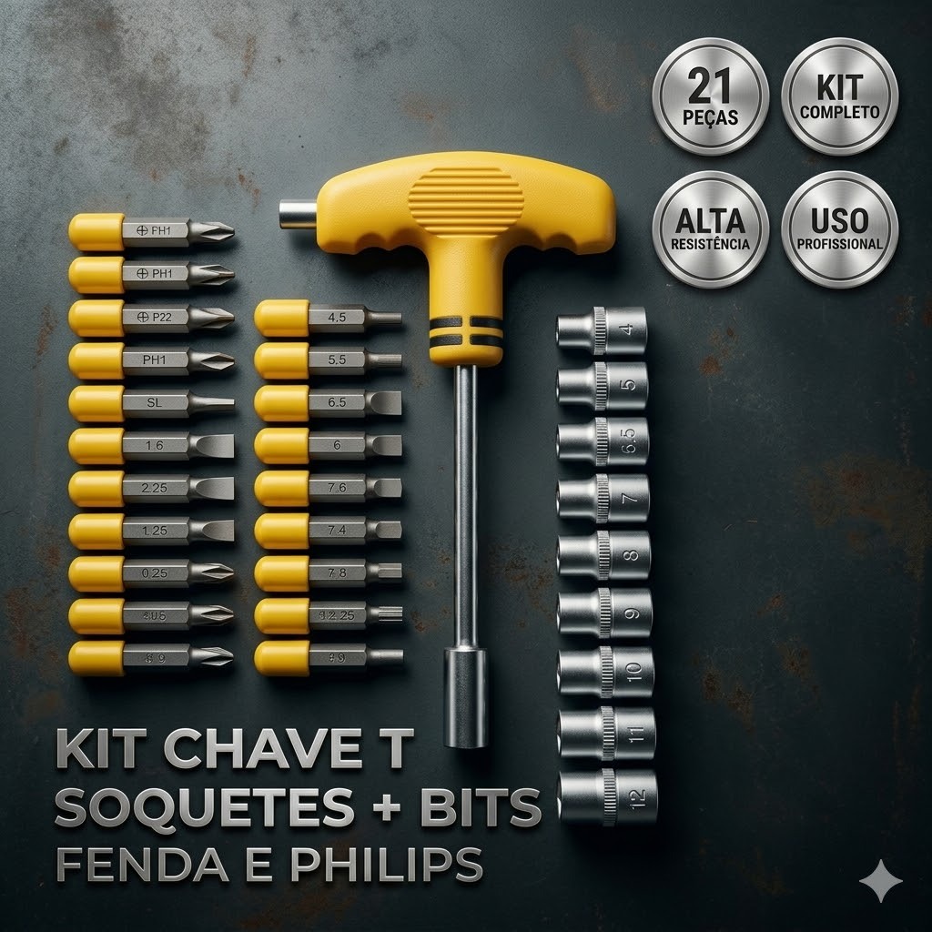 Kit Chave Intercambiável T Soquetes Bits Fenda Philips 21 Peças Ferramentas Manual Completo