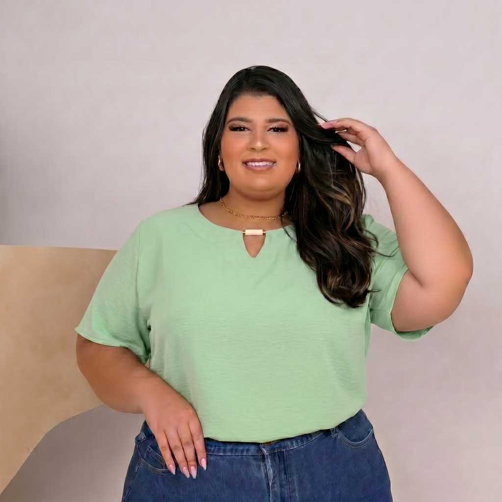 Blusa Crepe Dunas Feminina Manga Plus Size Cores lisas