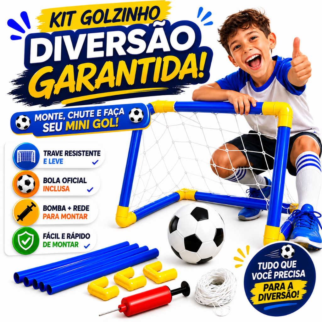 Kit Golzinho Infantil Completo Futebol Criança com Rede Bola e Bomba Trave Fácil Montagem