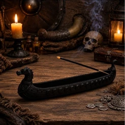 Incensário Barco Viking Preto ou Cinza Decorativo – Porta Incenso Vareta