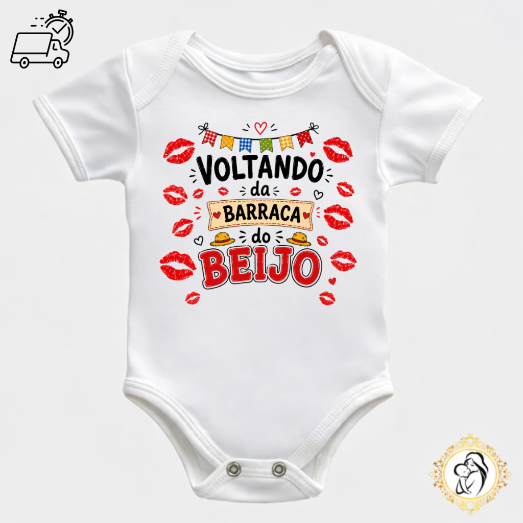 Roupa de Bebê Body Festa Junina Barraca do Beijo Meu Primeiro Arraiá Infantil Presente Mesversário