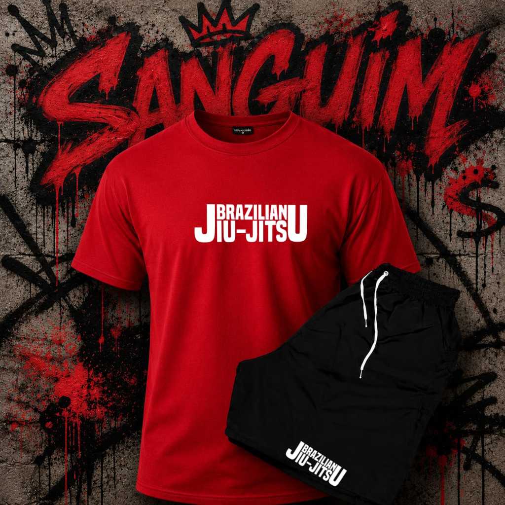 Kit Conjunto Camiseta Brazilan Jiu-Jitsu + Bermuda masculino unissex treino academia casual promoção