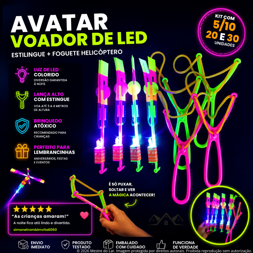 Kit 5-30PCS Avatar Voador De Led Com Estilingue Foguete Helicóptero Brinquedo de Criança Inform