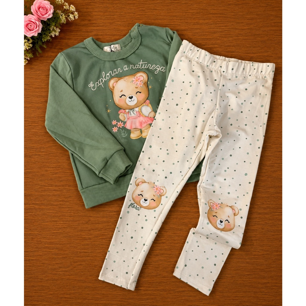 Conjunto Blusão Moletom Pelúcia Inverno Calça Legging Termoskin Peluciado 89645 Bebê Menina