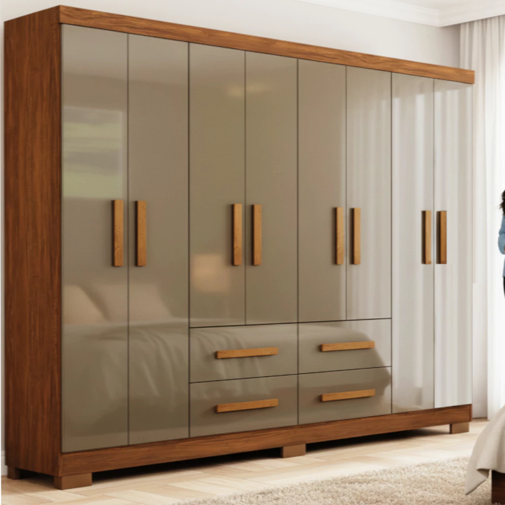 Guarda Roupas Casal Grande 8 Portas 4 Gav. Com Pés Moderno Marrom — imagem 1