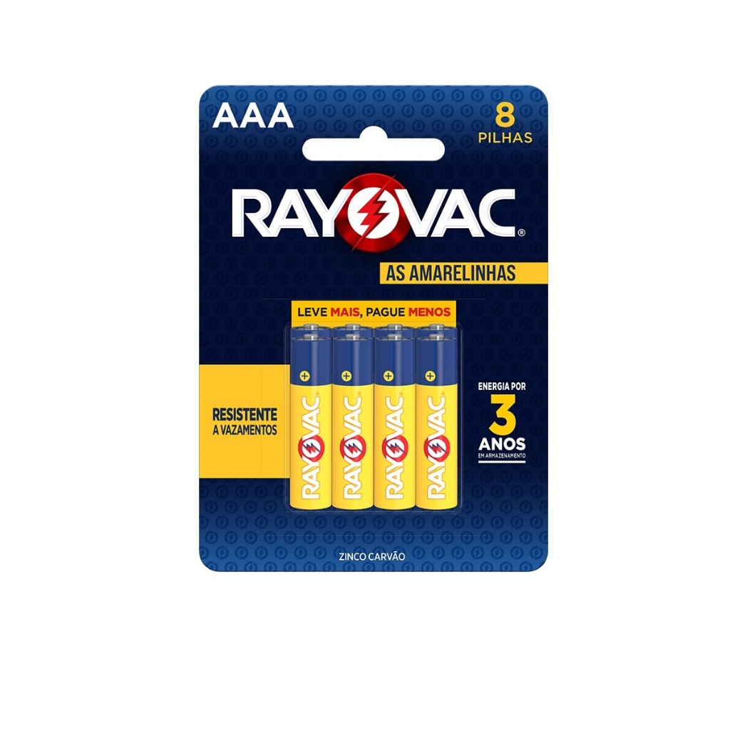 Pilha Zinco AAA Rayovac Bateria 3A Palito 8 unidades