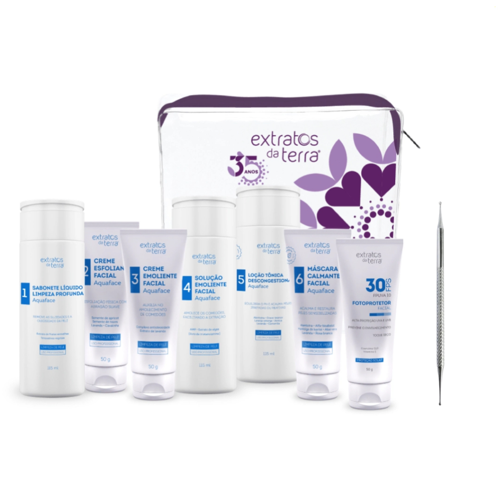 KIT LIMPEZA DE PELE FACIAL COMPACTO AQUAFACE COM O1 CURETA - EXTRATOS DA TERRA
