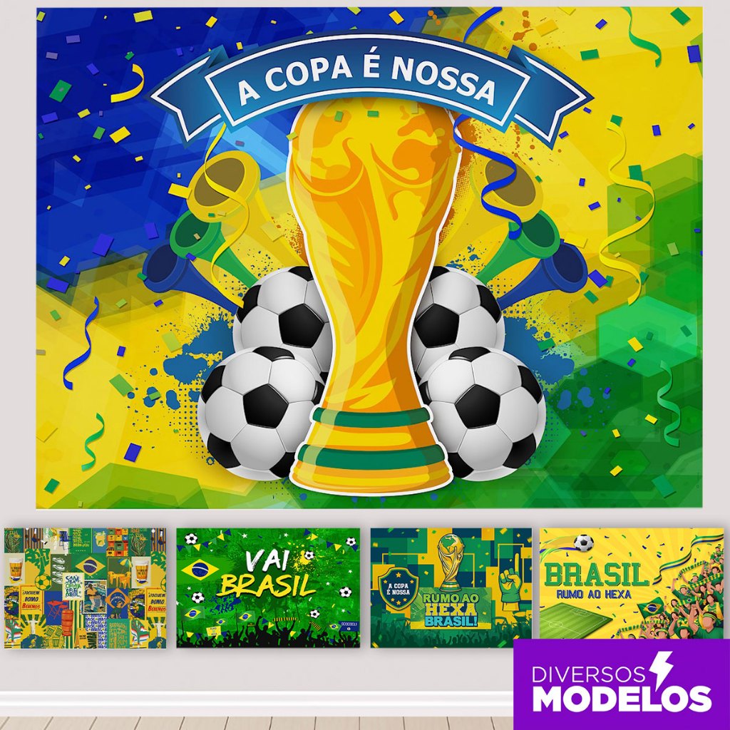 Painel Decoração Festa Copa Futebol Brasil Hexa Sublimado Em Tecido Retangular Horizontal