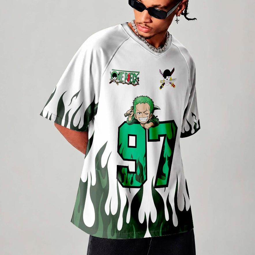 Camiseta Sublimada Jersey Estilo Americano One Piece Anime Manga Streetwear Moda Gringa Hip Hop