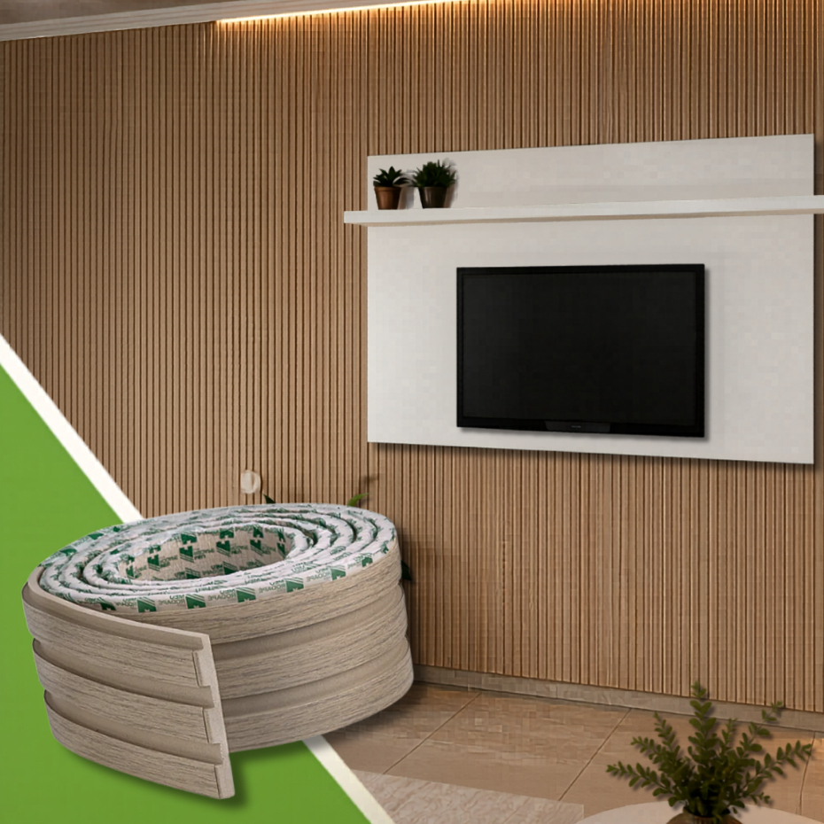 Painel Ripado Laminado Autocolante Madeira EVA Cor Carvalho - Linha Madeto | Meu Rodapé | Envio FULL