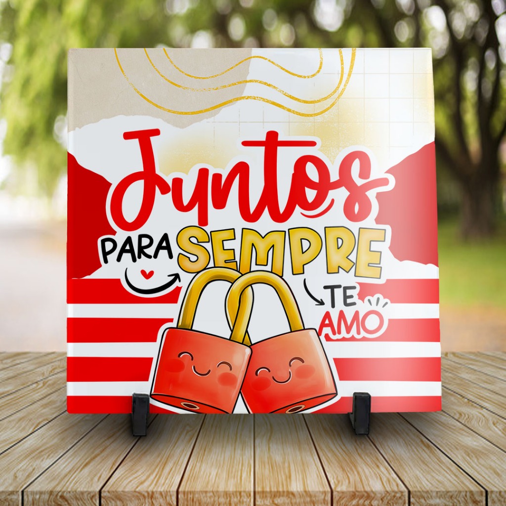 QUADRO AZULEJO FELIZ DIA DOS NAMORADOS JUNTOS PARA SEMPRE TE AMO 20X20 R108