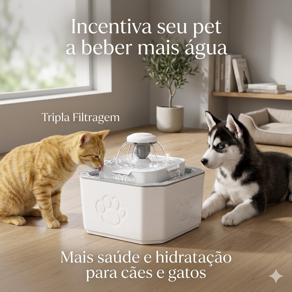 Bebedouro Automático 3 Modos Pet Cachorros e Gatos Fonte Água Filtrata  2,5 Litros Silencioso