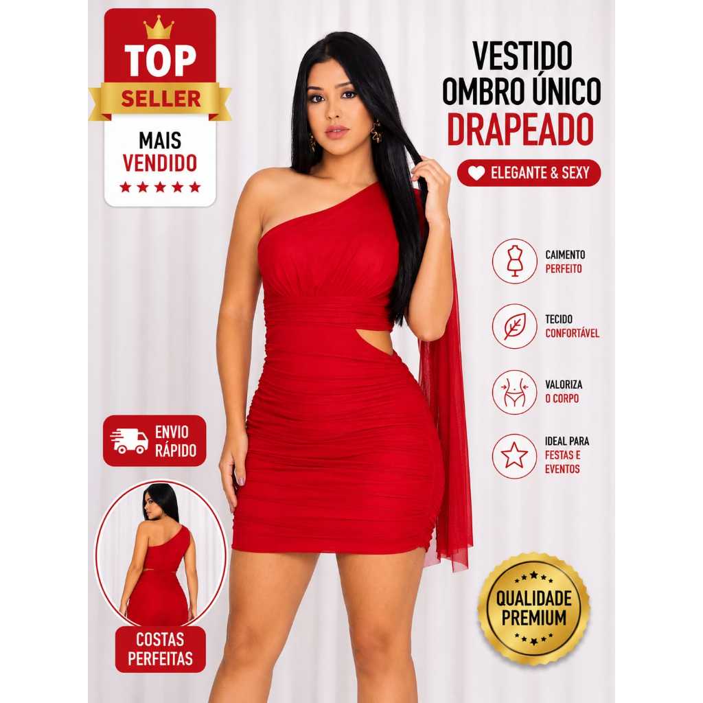 Vestido Curto Feminino Elegante Ombro Unico Sexy Festa Balada