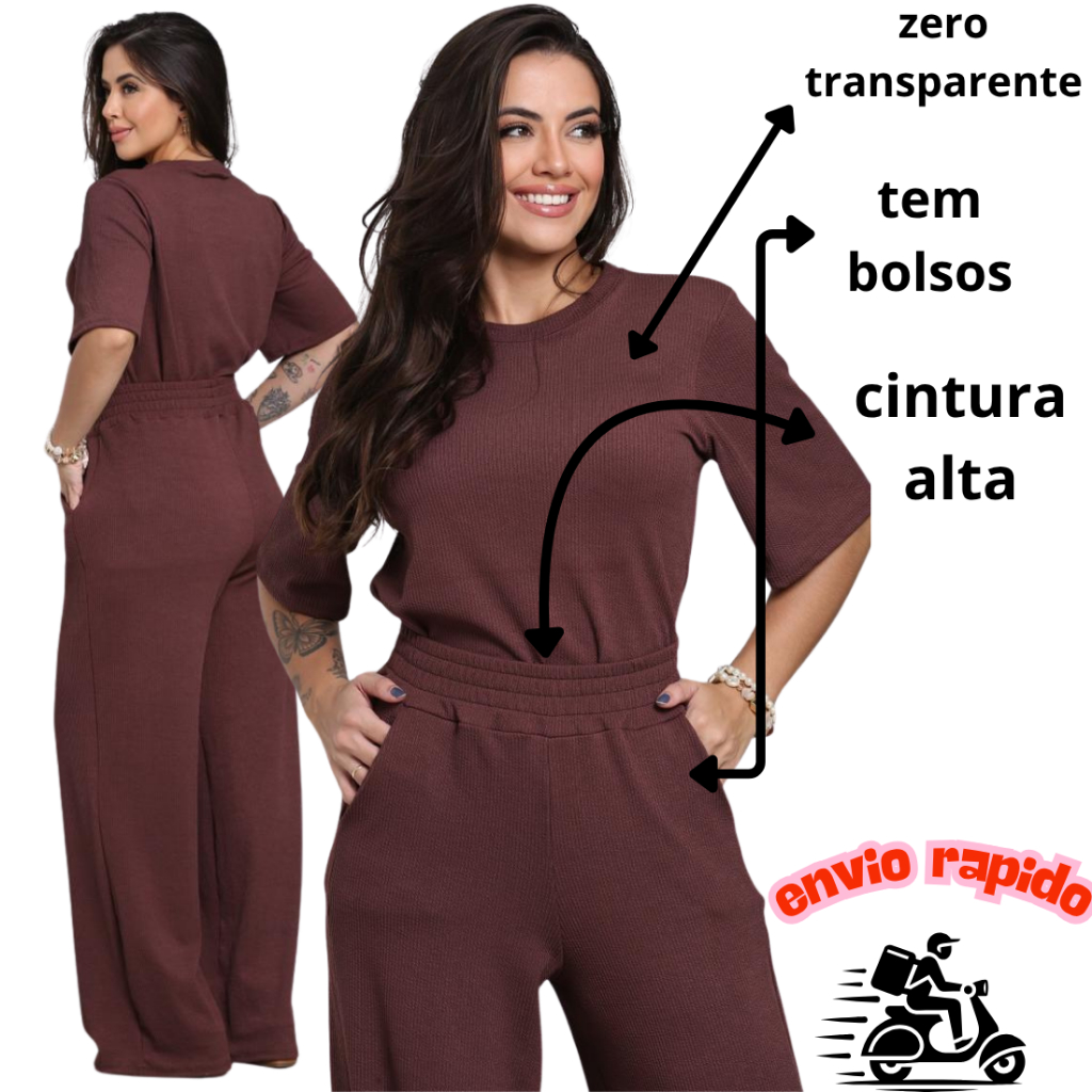 💕 Conjunto Feminino Estiloso – Camiseta com Pantalona Confortável Despojada Ana rruga