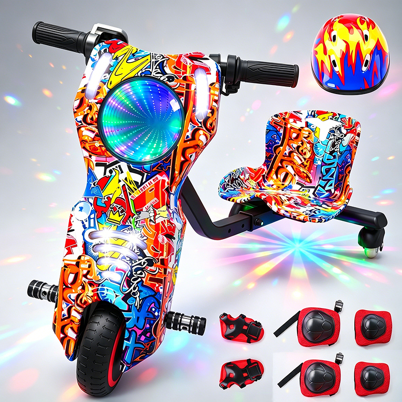 Novo modelo Triciclo Infantil Elétrico Drift LED Bluetooth 3 Velocidades Kart Criança + Kit Proteção