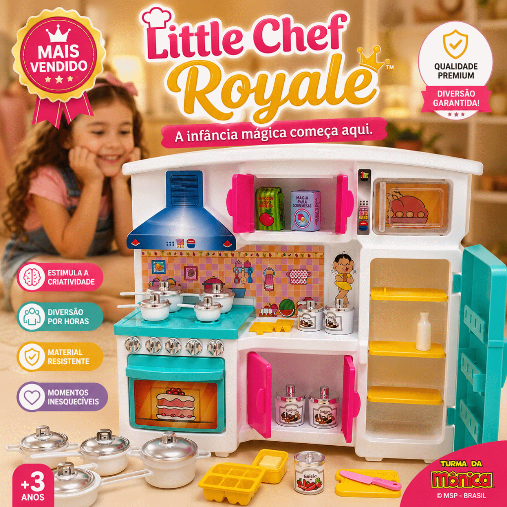 Cozinha Infantil Completa Little Chef Royale™ - com Panelinhas e Acessórios | Brinquedo Educativo para Crianças +3 Anos