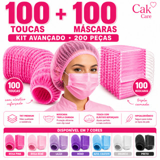 KIT AVANÇADO MÁSCARAS + TOUCAS P / Proteção Facial Salão, Clínica & Cozinha