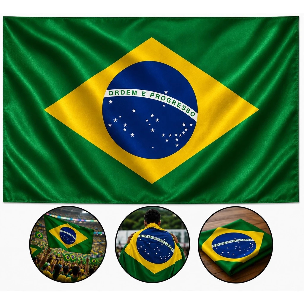 Kit 10 Bandeiras do Brasil Qualidade Premium Tecido Cetim Copa do Mundo Hexa (0.70x0.50) Oferta