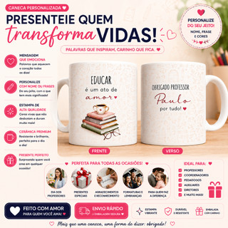 Caneca Professor Personalizada | Presente para Professores | Caneca com Nome | Caneca Pedagogia