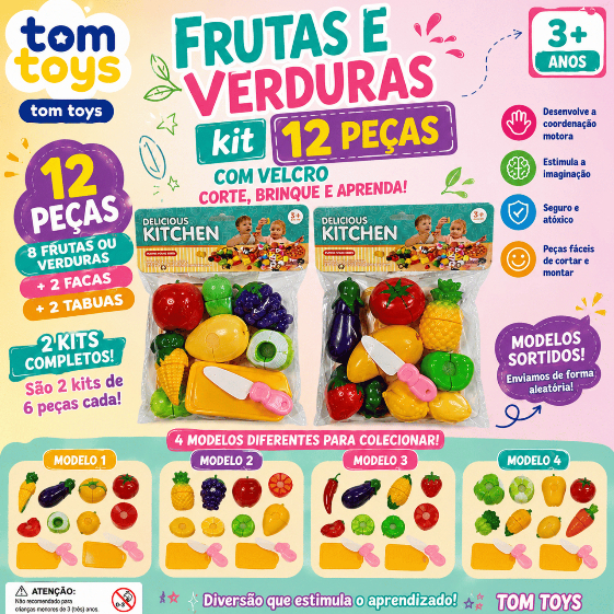 Kit Comidinha Frutas e Verduras Cortar Com Velkro Velcro Brinquedo Crec Crec Peças Infantil — imagem 2 de 2
