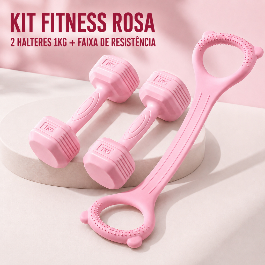 Halteres de 1 kg + faixa elástica + aparelho de alongamento para treino físico e musculação