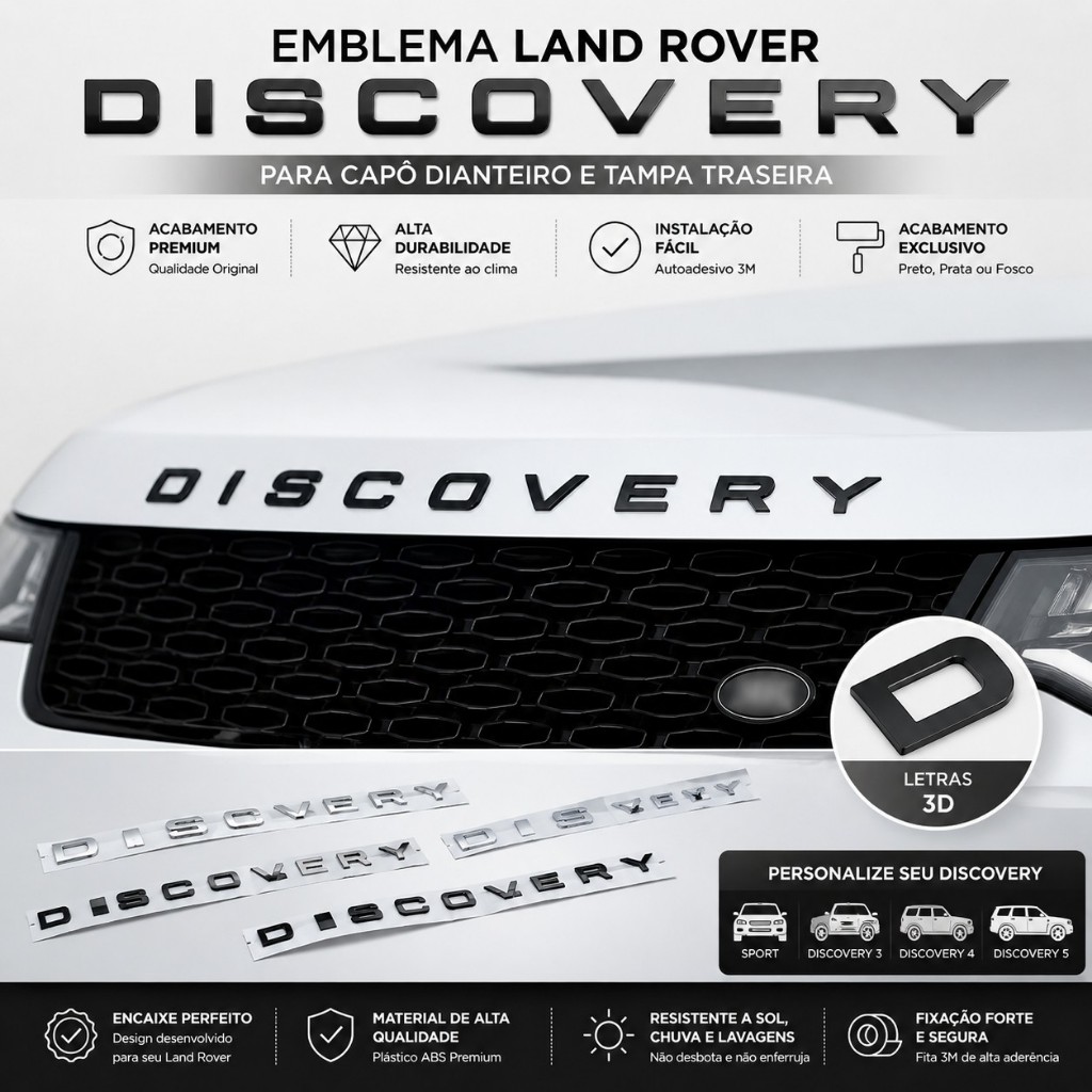 Emblema Land Rover Discovery Sport Capo Dianteiro Traseiro preto prata logo personalizada fosco