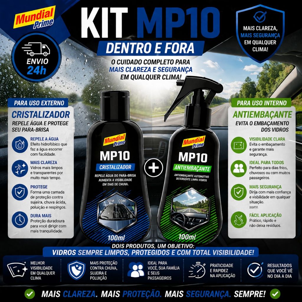 Kit Antiembaçante + Cristalizador de Vidros Interno Externo Para Carros Banheiros Espelhos e Janelas