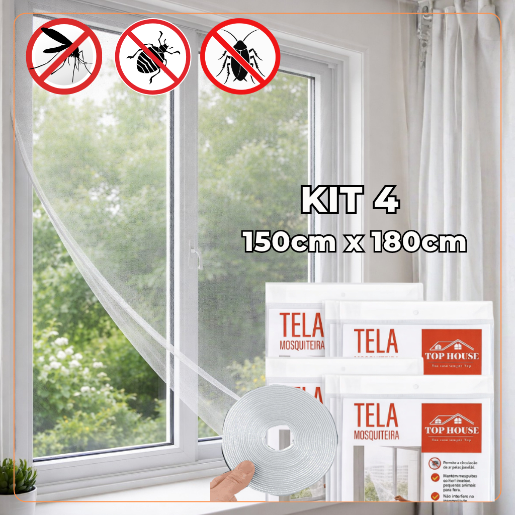 Tela Mosquiteiro 1,5mx1,8m Ajustável para Janela com Velcro Autocolante Anti-inseto Mosquito Barata