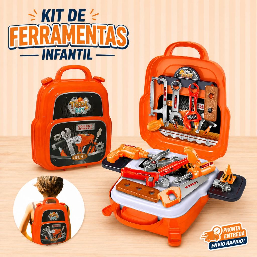 Kit Maleta de Ferramentas Infantil 20 e 22 Peças Brinquedo Educativo Criança Oficina Mecânica