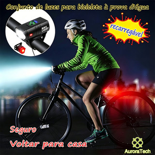 Kit Lanterna Bicicleta Usb Recarregável Farol E Sinalizador Traseiro À Prova D'água Led 360° Rorate