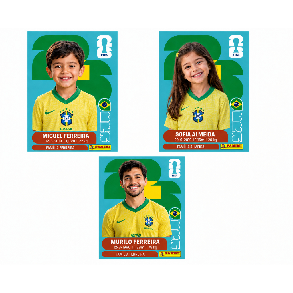 Figurinha da Copa Personalizada Impressa Adulto ou Criança | Estilo Álbum Panini com Foto
