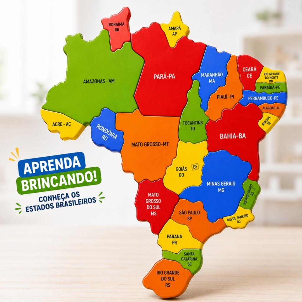 Mapa Brasil Quebra Cabeça MDF Infantil Educativo Pedagógico Estados Brasileiros Coordenação Motora
