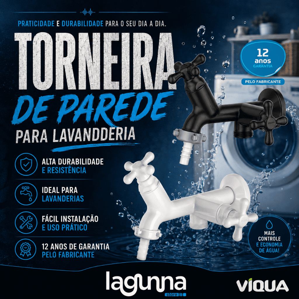 Torneira Para Máquina De Lavar Parede Viqua Saída Única Branca Ou Preta