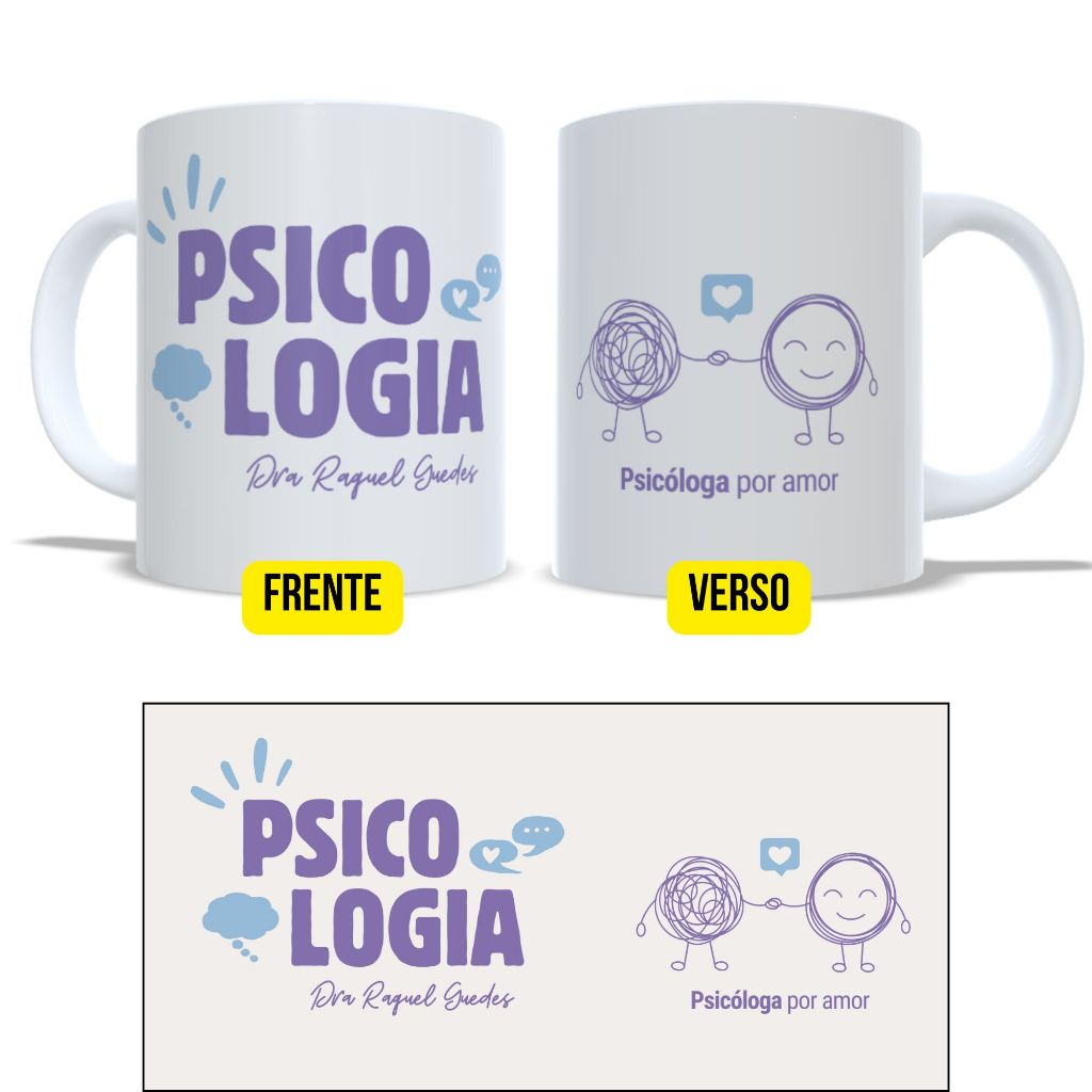 Caneca Psicóloga Por Amor Personalizada com Nome Cerâmica 325ml