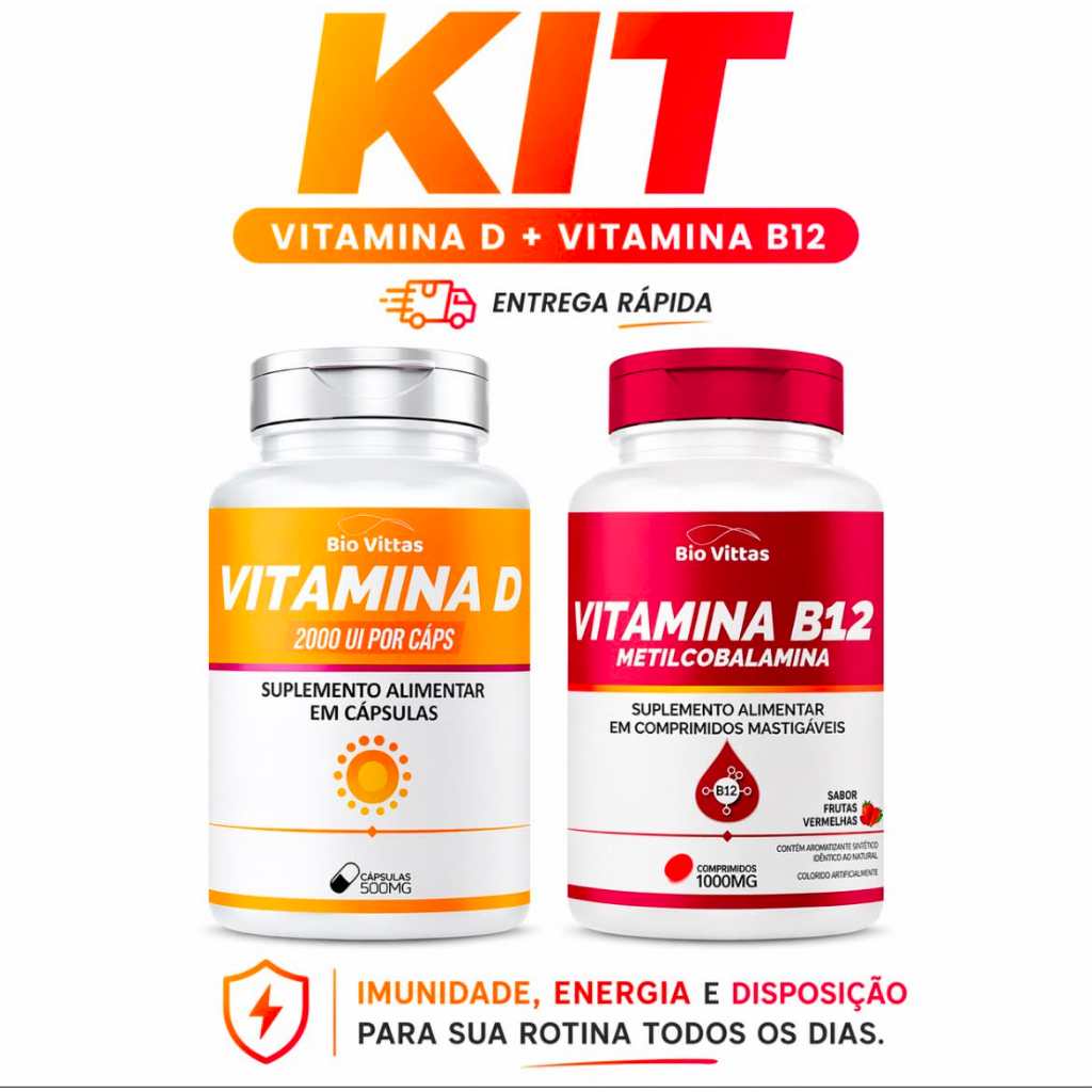 Kit Vitmanina D3 + Vitamina B12 Metilcobalamina Imunidade Energia e Dispisição Bio Vittas
